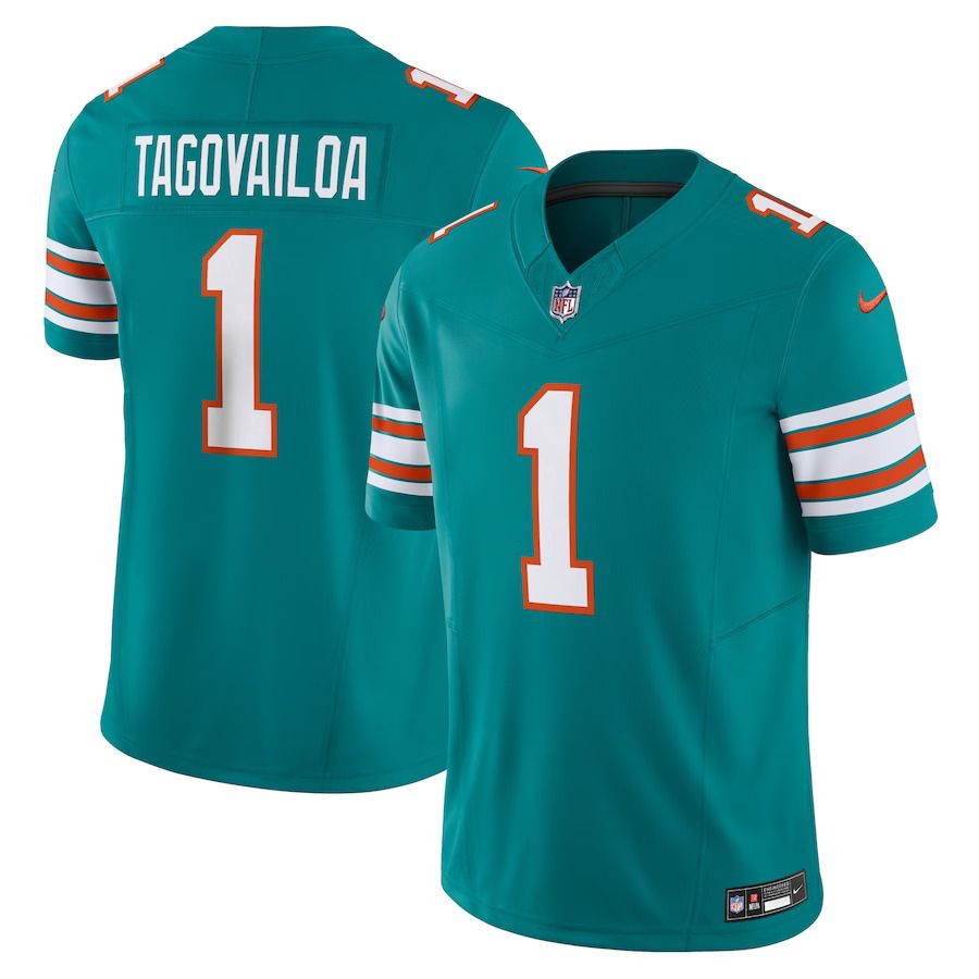 Men Miami Dolphins 1 Tua Tagovailoa Nike Aqua Alternate Vapor F.U.S.E. Limited NFL Jersey